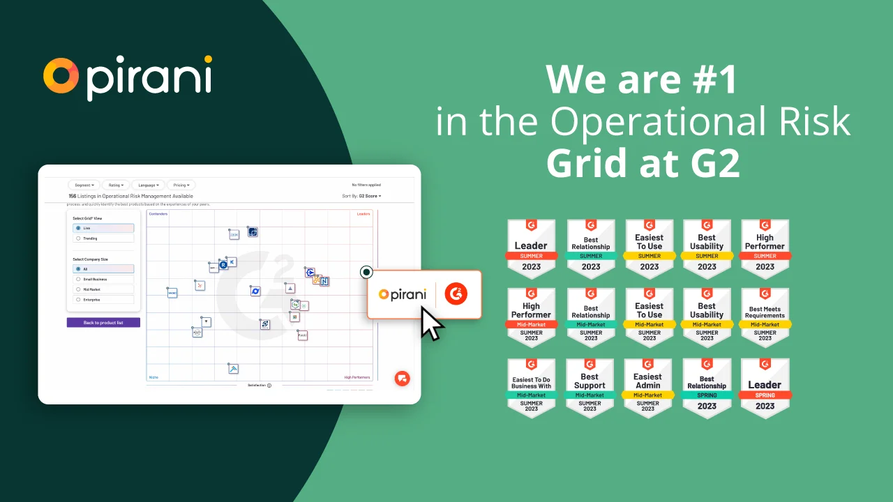 Pirani leads the Operational Risk Grid and earns 13 badges in G2